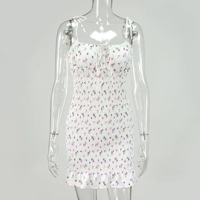 NewAsia White Floral Shirred Mini Dress