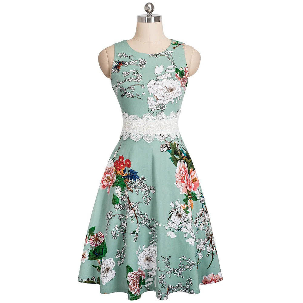 Vintage Elegant Embroidery Floral Lace Patchwork Dress