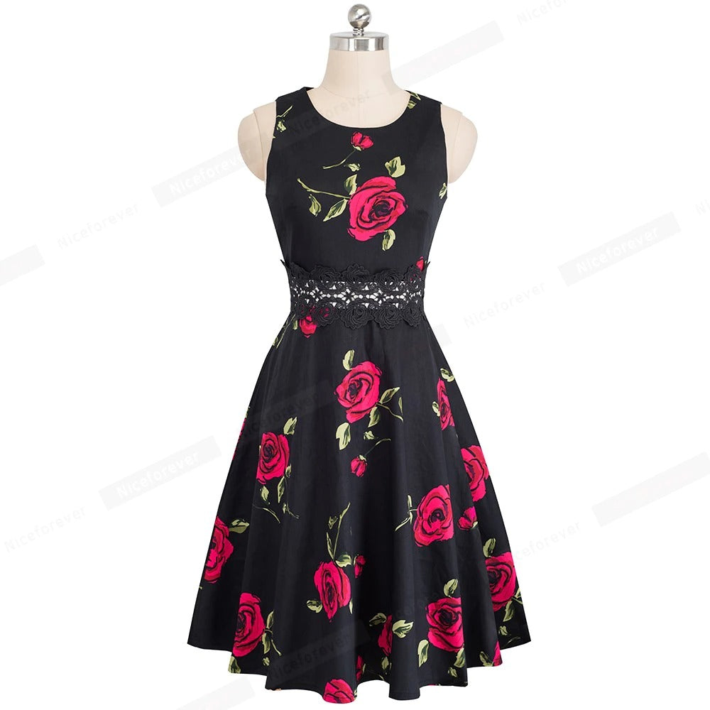 Vintage Elegant Embroidery Floral Lace Patchwork Dress