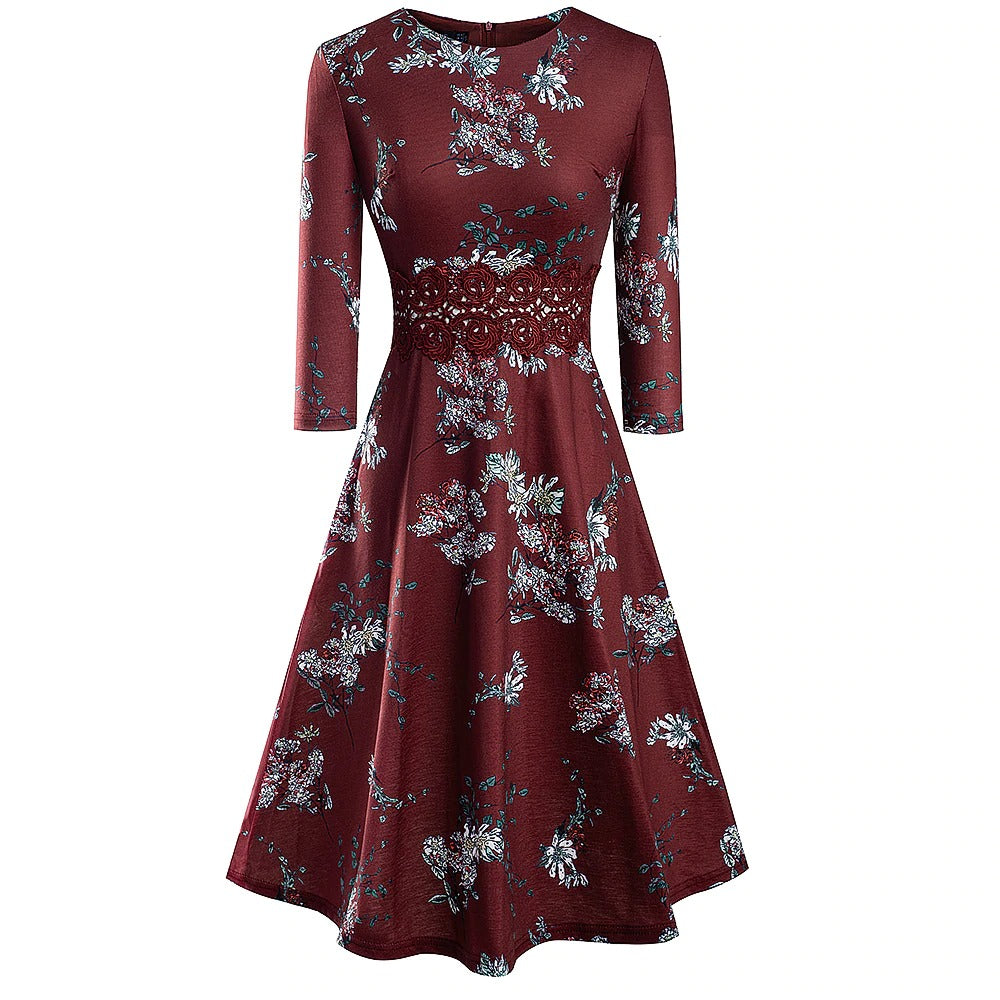 Vintage Elegant Embroidery Floral Lace Patchwork Dress