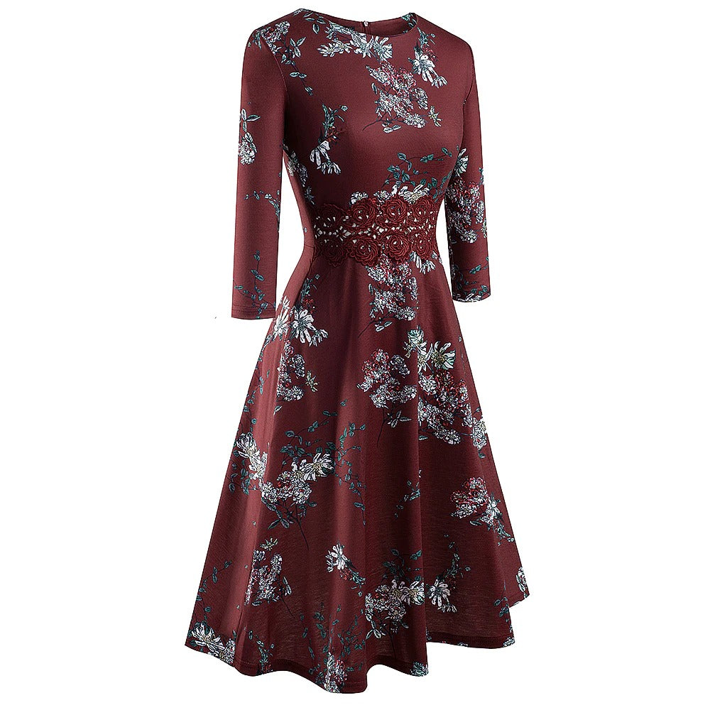 Vintage Elegant Embroidery Floral Lace Patchwork Dress