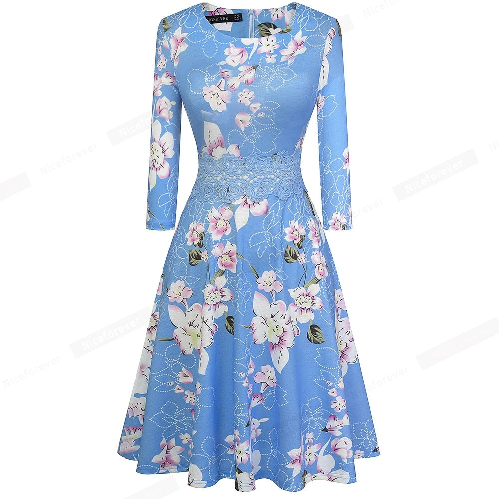 Vintage Elegant Embroidery Floral Lace Patchwork Dress