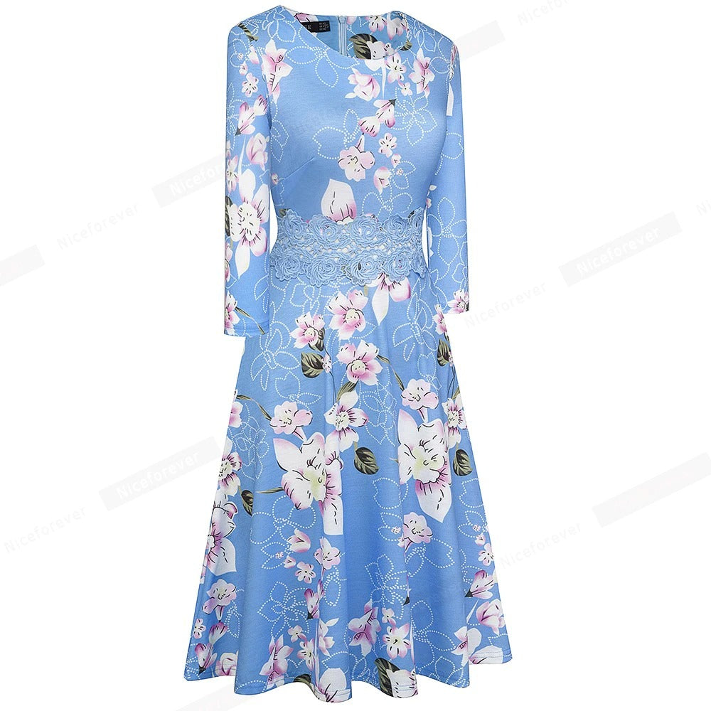 Vintage Elegant Embroidery Floral Lace Patchwork Dress