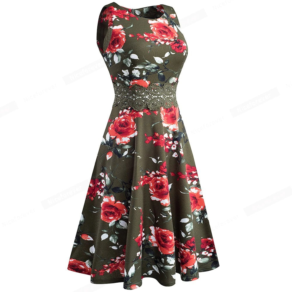 Vintage Elegant Embroidery Floral Lace Patchwork Dress