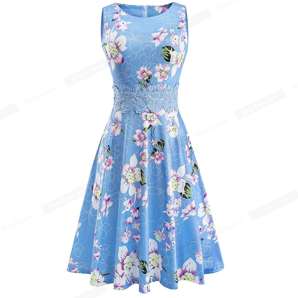 Vintage Elegant Embroidery Floral Lace Patchwork Dress