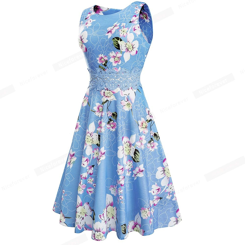 Vintage Elegant Embroidery Floral Lace Patchwork Dress