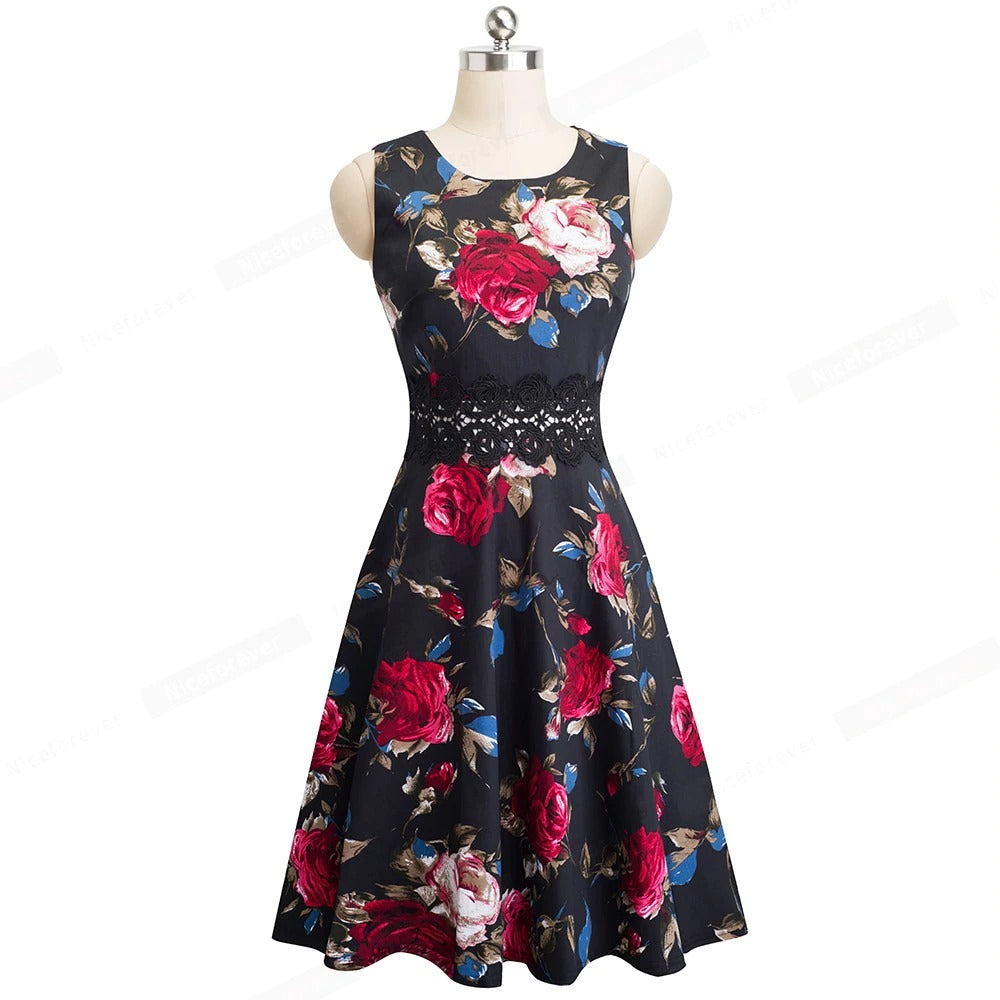 Vintage Elegant Embroidery Floral Lace Patchwork Dress