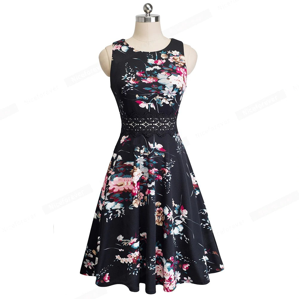 Vintage Elegant Embroidery Floral Lace Patchwork Dress