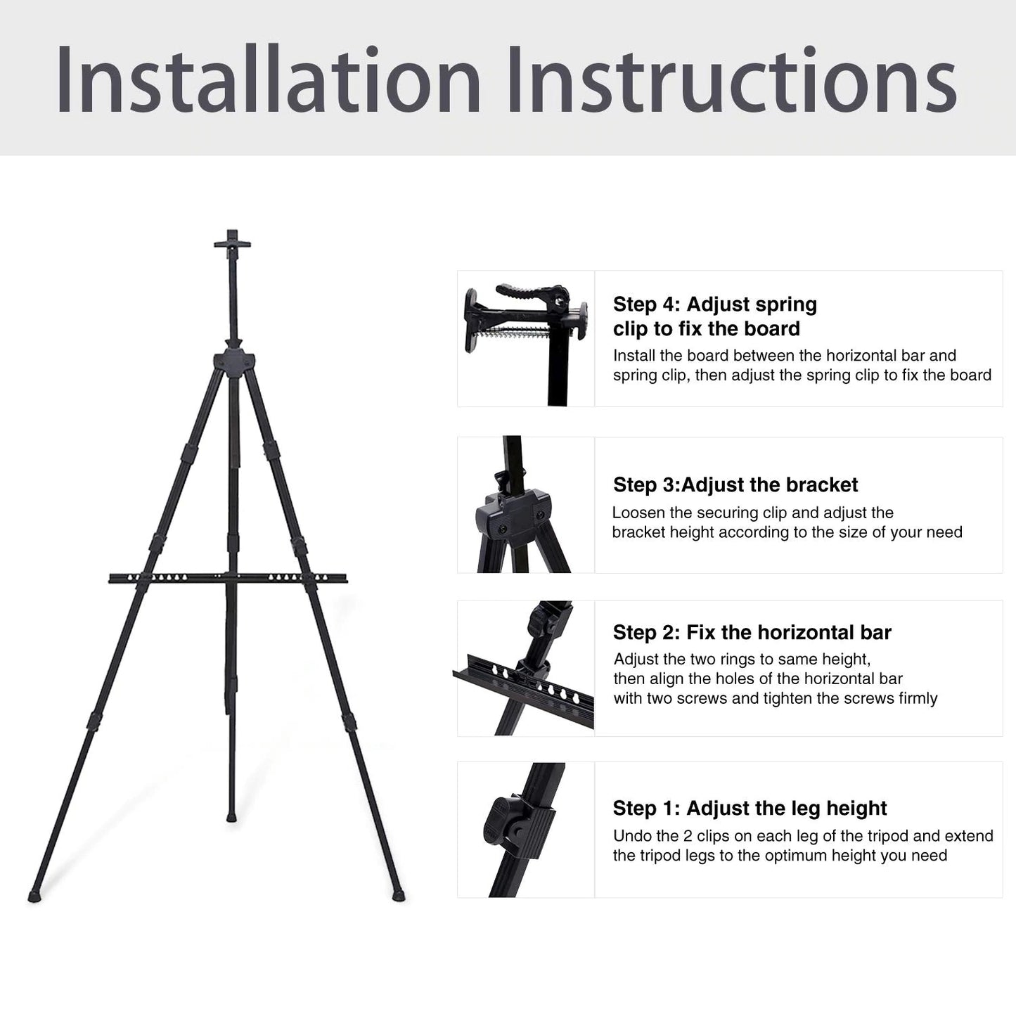 Portable Adjustable Metal Sketch Easel Stand Foldable