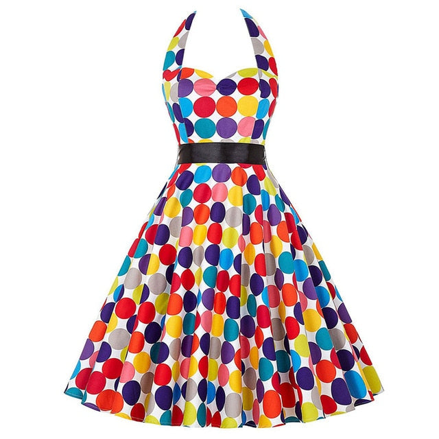Polka Dot Print Summer Dress Sexy Retro Halter Vintage Dress