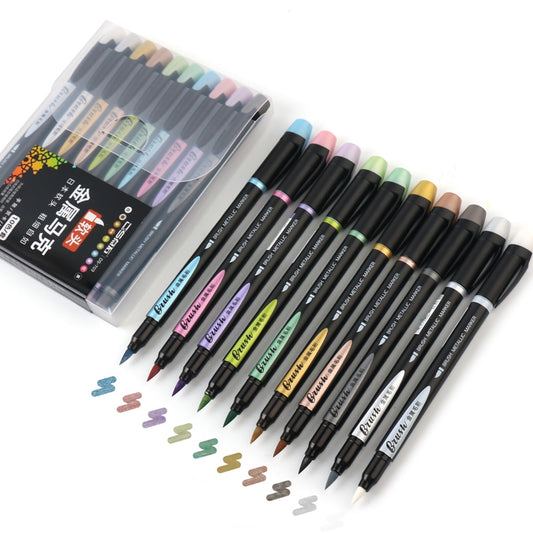 10pcs Metallic color Brush Marker Pen set 1-7mm Soft tip