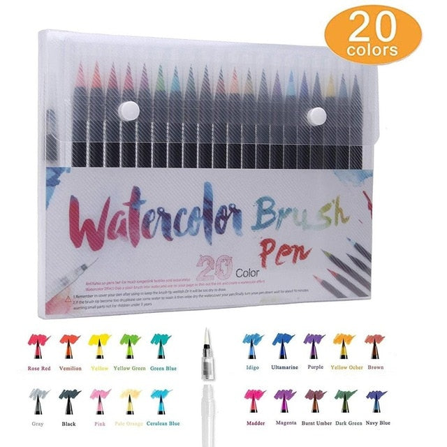 20 color Watercolor Brush pen set plus 1 coloring pen