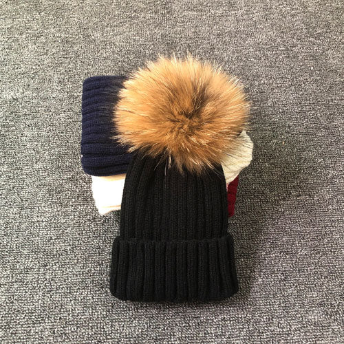 Winter Brand Female Fur Pom Poms hat