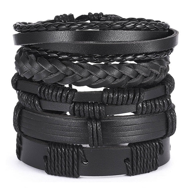 Men Bracelets Vintage Multilayer Leather Braid