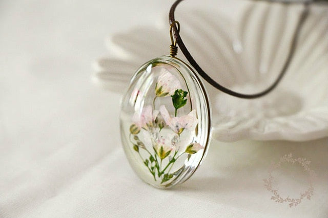Dried Flower Necklace Dome Glass
