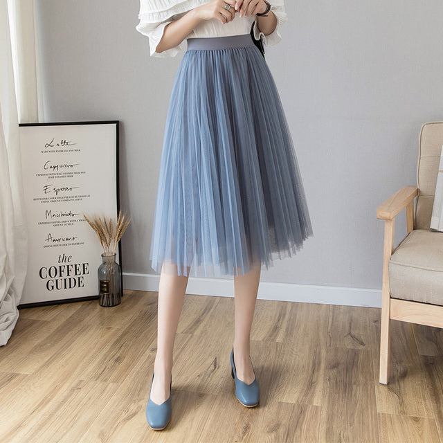 Tulle Skirts Women's Midi Pleated Skirt