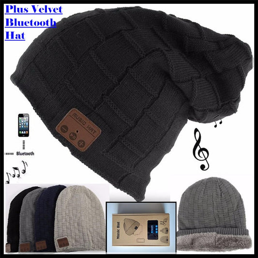 Velvet Winter Plaid Hat Headset Speaker Mic Hand-free