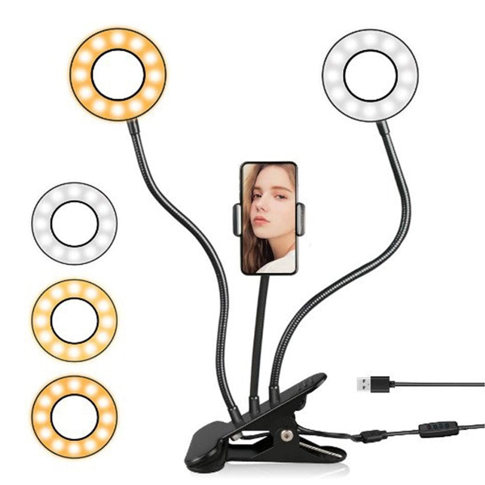 Selfie Ring Light With Long Arm Lazy Mobile Phone Holder Bracket