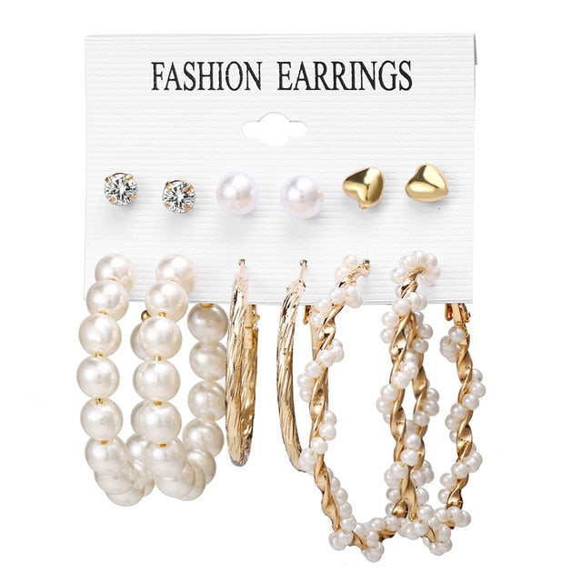 Gold Color Metal Pearl  Earrings
