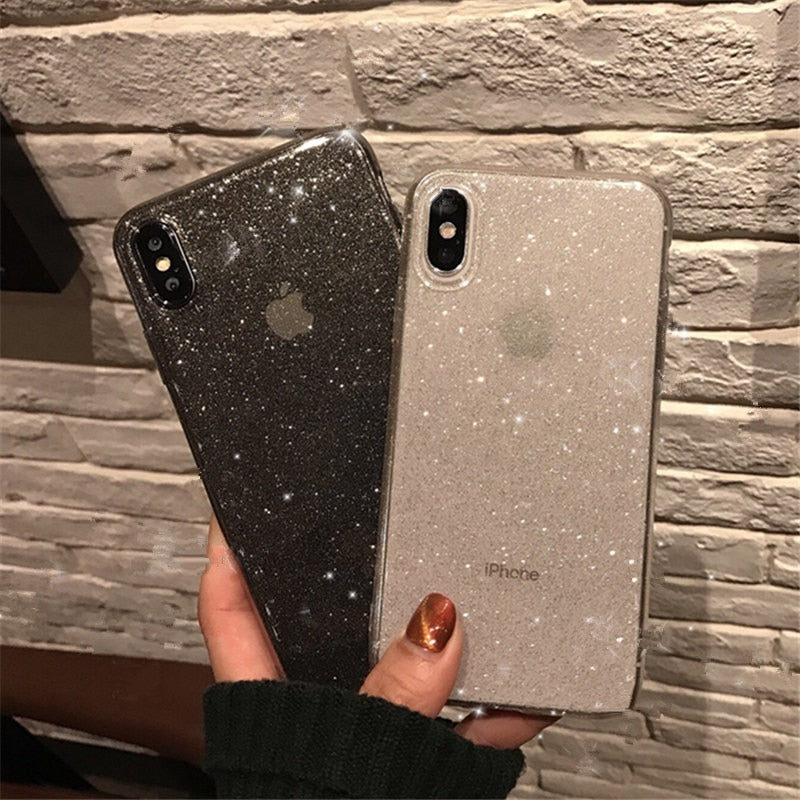 Shining Glitter Powder Black Phone Case For iPhone