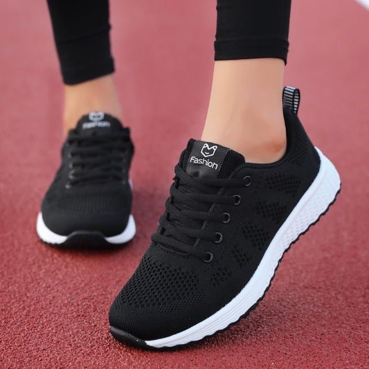 Breathable Walking Mesh Lace Up Flat Shoes Sneakers