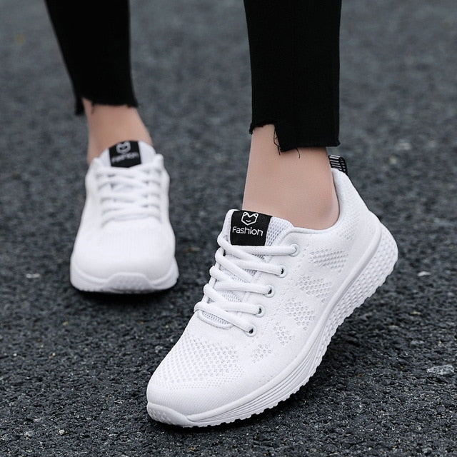 Breathable Walking Mesh Lace Up Flat Shoes Sneakers