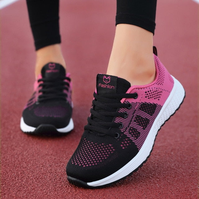 Breathable Walking Mesh Lace Up Flat Shoes Sneakers