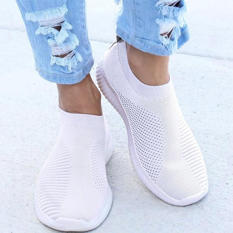 Women Flat Slip Lightweight White Sneakers