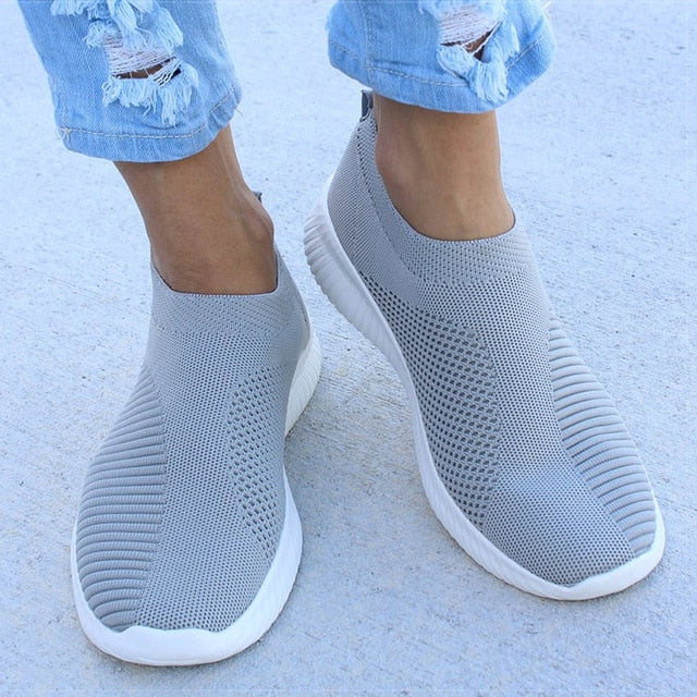 Women Flat Slip Lightweight White Sneakers