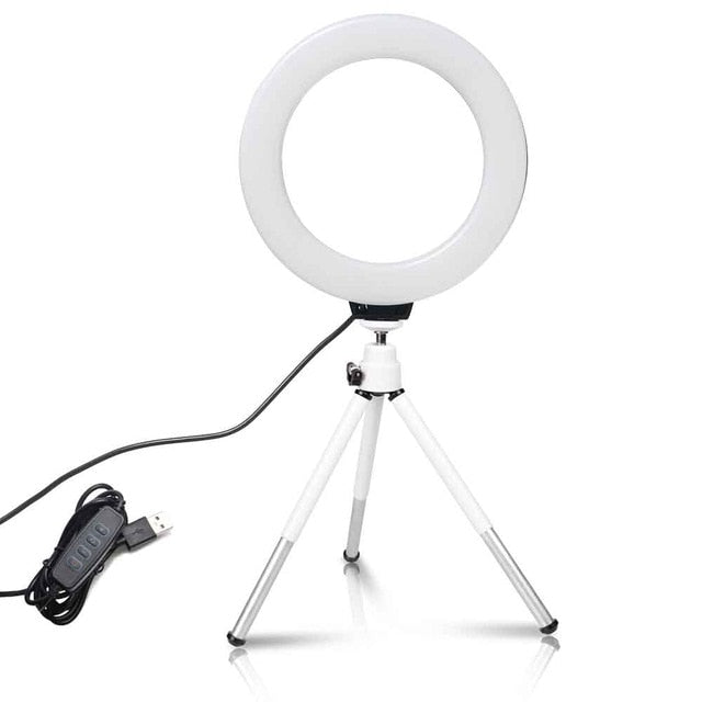 6inch Mini LED Desktop Video Ring Light Selfie Lamp With Tripod Stand