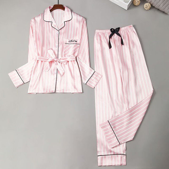 Silk Pajamas Set Women Sexy Print Dot Summer Female Pyjamas