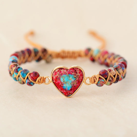 Natural Stone Heart Charm Bracelets String Braided