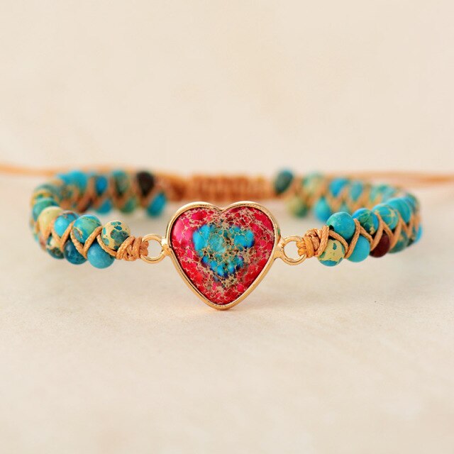 Natural Stone Heart Charm Bracelets String Braided