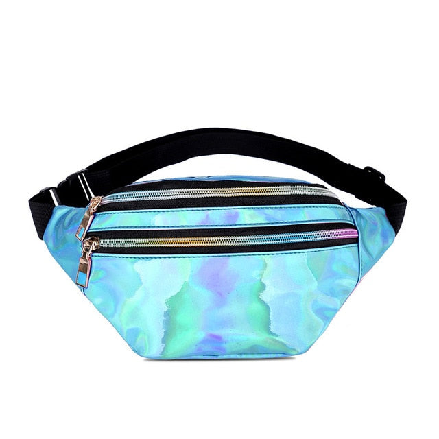 Holographic Waist Bags Women Silver Fanny Pack Female Belt Bag