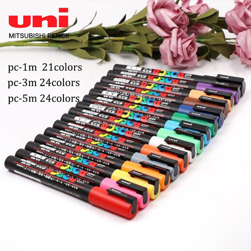 21Colors/24 colors UNI POSCA PC-3M/1m/5m advertising graffiti highlight pen acrylic marker