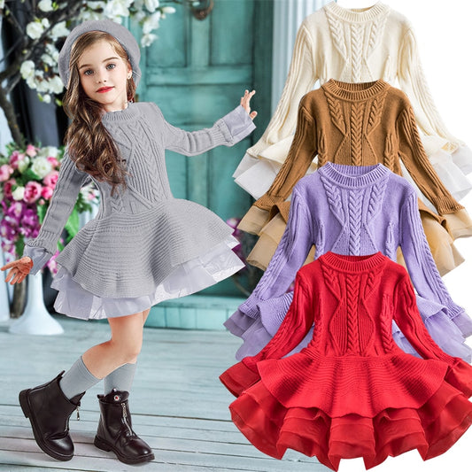 Winter Knitted Chiffon Girl Dress
