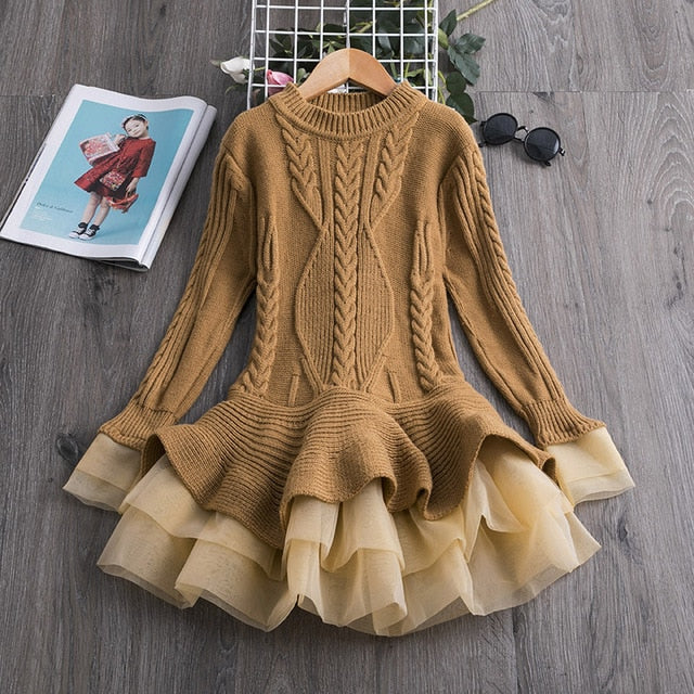 Winter Knitted Chiffon Girl Dress