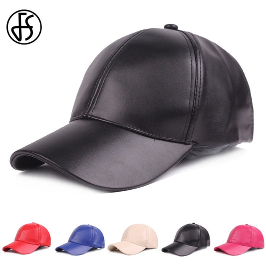 Winter PU Leather Cap For Men Black Red White