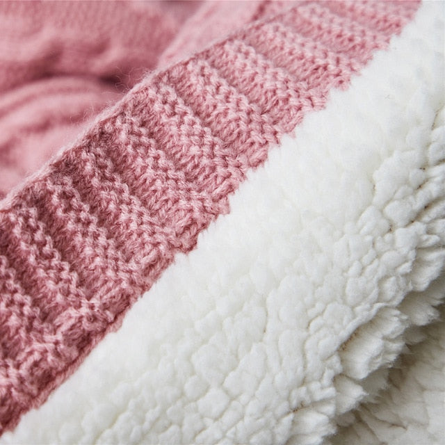 Winter Stripe Fleece Soft Warm Sherpa Nordic Style Throw Blankets