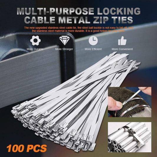 50/100PCS Multi-Purpose Locking Cable Metal Zip Ties