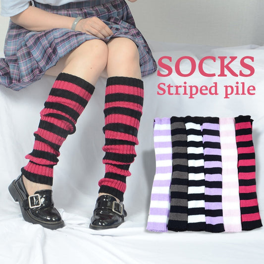 Japan Style Striped Knit Long Socks Women