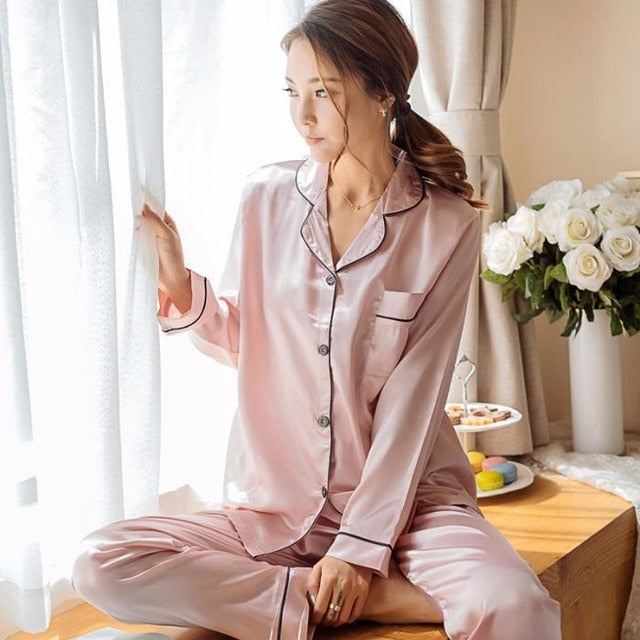 Women Pajamas Set Sleepwear  Nuisette Sexy Lingerie Nightwear Silk Satin