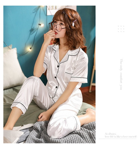 Women Pajamas Set Sleepwear  Nuisette Sexy Lingerie Nightwear Silk Satin