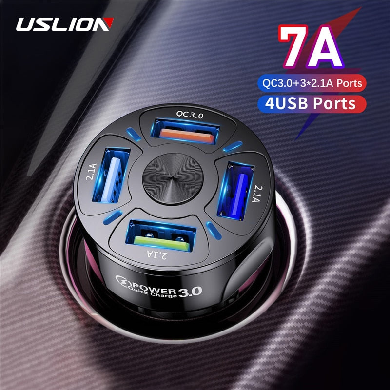 USLION 4 Ports USB Car Charger Adapter