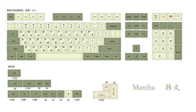 XDA V2 matcha green tea Dye Sub Keycap Set