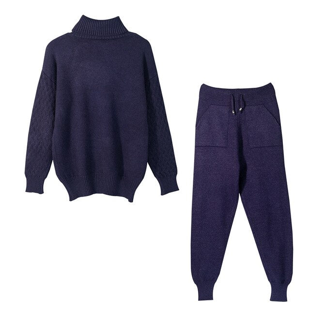 Turtleneck Sweater Pullovers Long Pants Warm Tracksuit