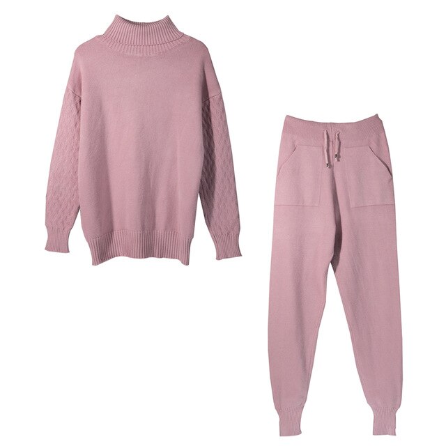 Turtleneck Sweater Pullovers Long Pants Warm Tracksuit
