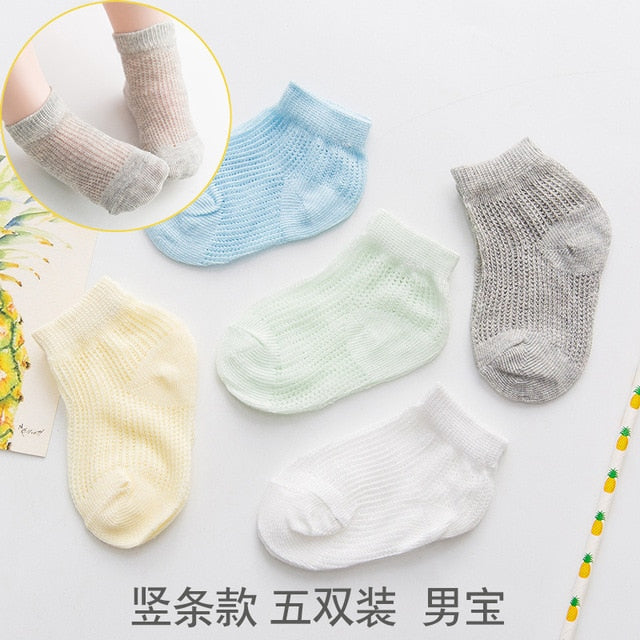 5 Pairs/many Baby Socks Cotton Shallow Mouth Socks Baby Fishnet Socks Boys and Girls Solid Color Socks Newborn Boat Socks