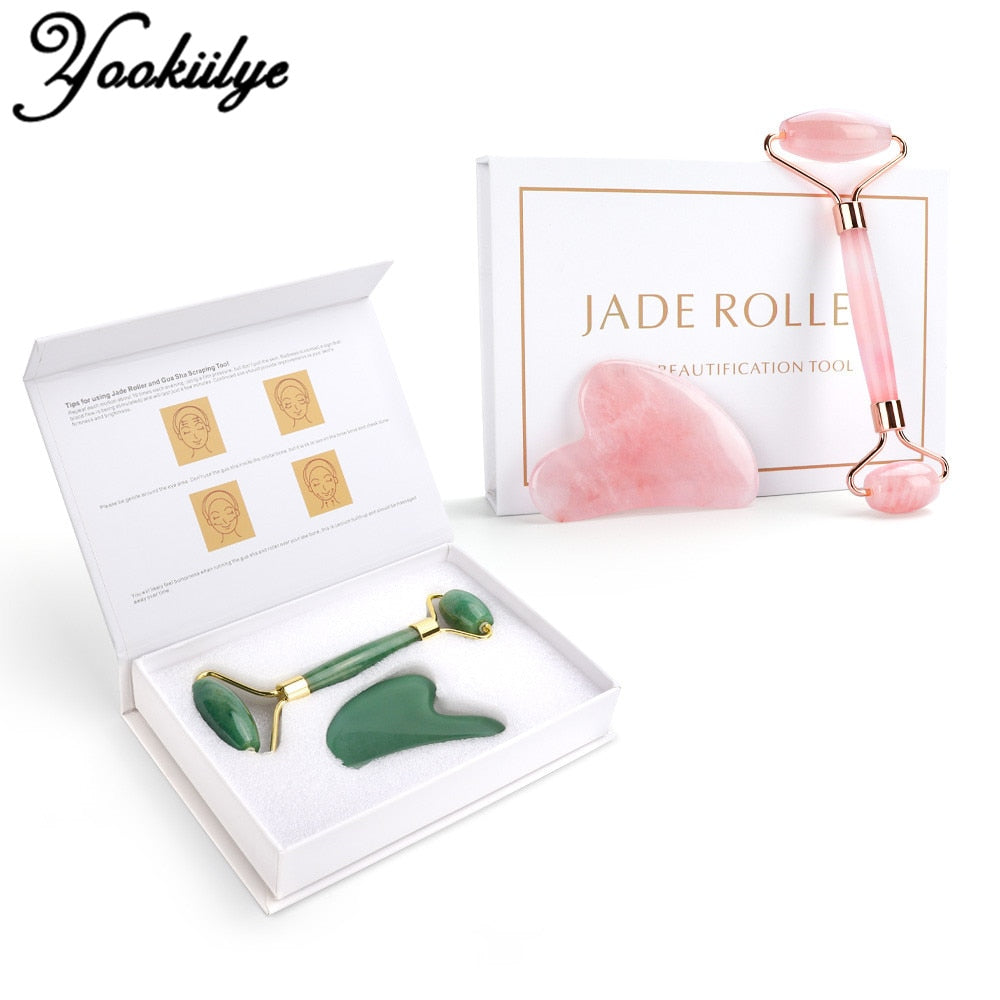 Quartz Jade Roller Heart Guasha Scraping Board Slimming Face Lift Massage