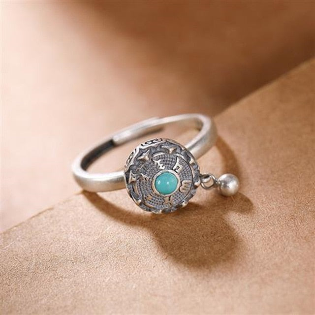 Silver Color Buddhist Tibetan Prayer Ring for Women Good Luck Women Ring